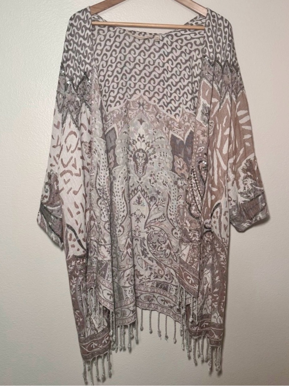 Soft Surroundings Chaucer Topper Beaded Fringe Kimono Boho Cardigan L/XL